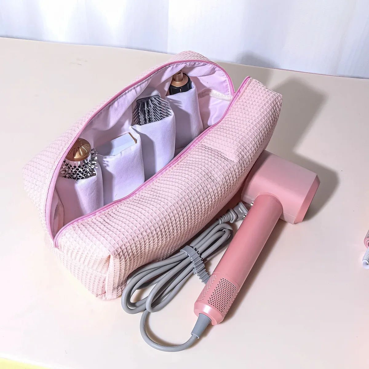 grande trousse de maquillage en coton grande capacité, organiseur portable pour outils de coiffure avec fermeture éclair, sacs cosmétiques multifonctionnels coréens