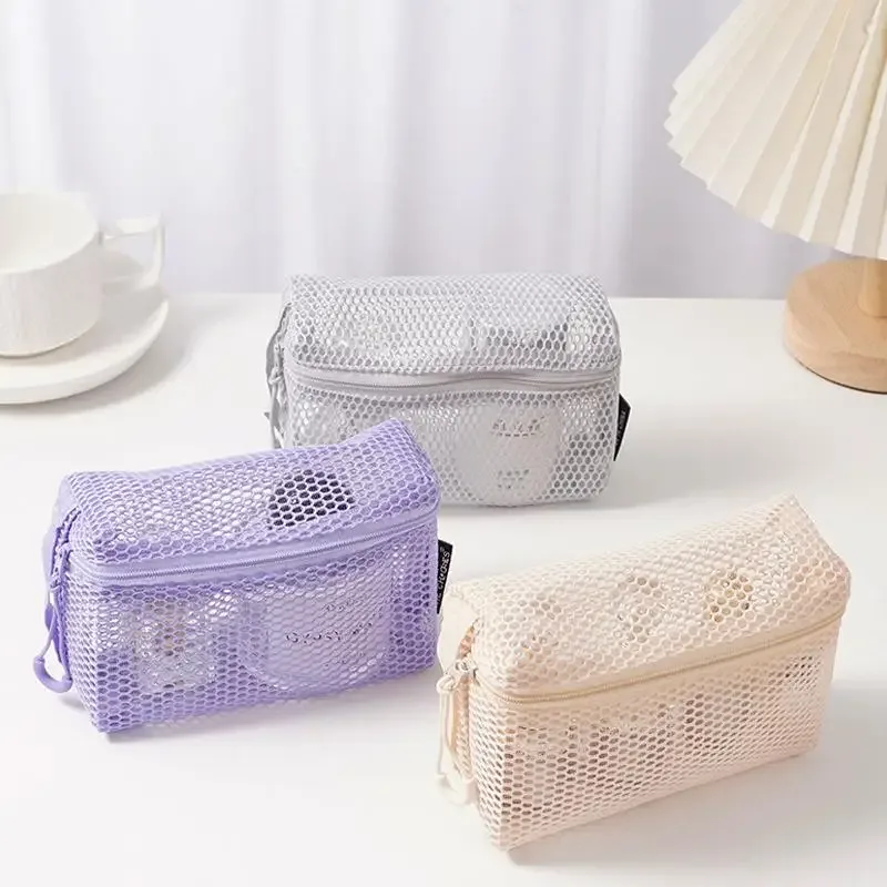 sac de toilette de voyage en maille unisexe, pochette transparente à fermeture éclair, organisateur de rangement cosmétique réutilisable, 1 pièce