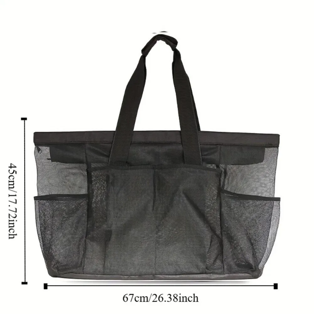 sac de plage en maille grande capacité avec cordon de serrage, paniers légers pour jouets de plage, sac de rangement portable multi-usages avec boutons-pression pour le bain