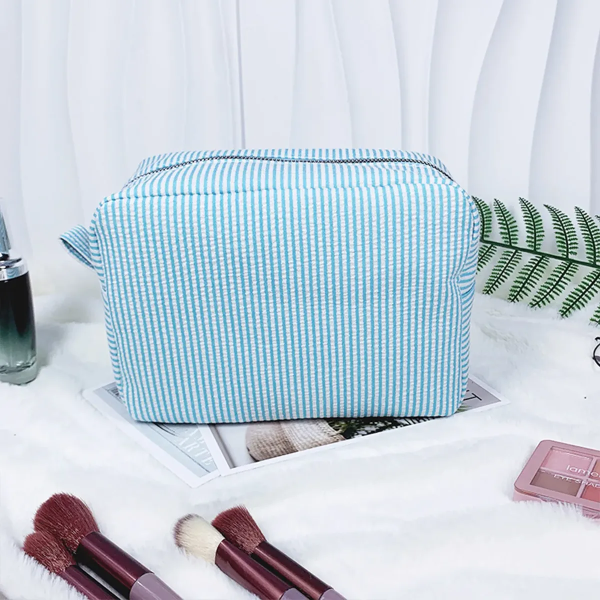 pochette de maquillage rayée personnalisée, broderie de nom personnalisée, pochette cosmétique, organiseur de toilette de voyage, cadeau pour femmes, filles, demoiselles d'honneur