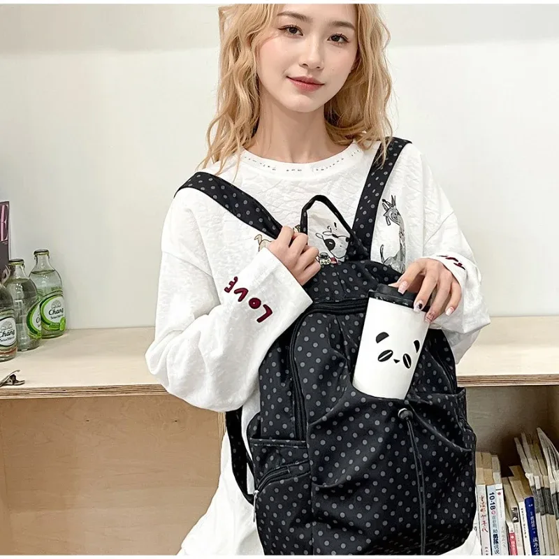 sac à dos à pois de style coréen, léger, pour voyage, école, sac à dos décontracté, grande capacité, pour ordinateur portable, sac à dos mignon pour l'extérieur