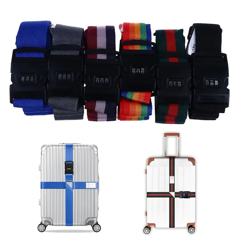 sangle de bagage en nylon à verrouillage par mot de passe à 3 chiffres, ceinture croisée, emballage réglable, sangle de valise de voyage, environnement de bagages