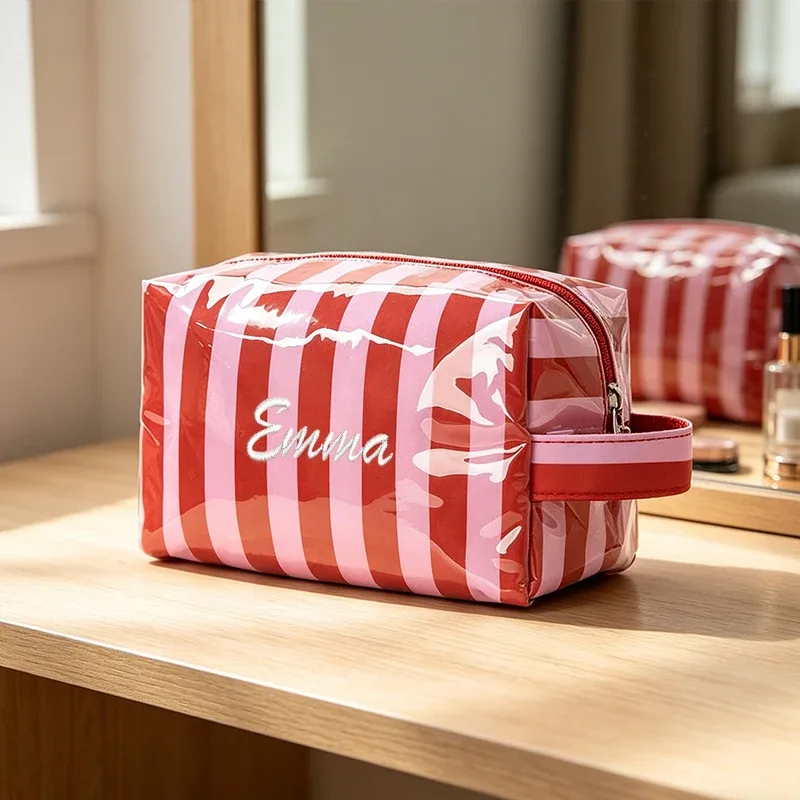 broderie personnalisée/style standard 2 options, sac à main rayé, trousse de maquillage, saison rentrée scolaire, cadeau!