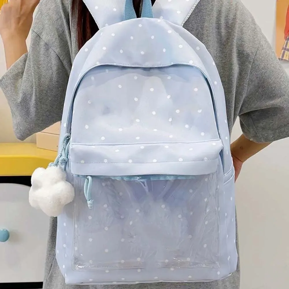 sac ita de style japonais avec fenêtre transparente, bretelles réglables, sac à dos transparent léger, grande capacité, sac à dos à pois.