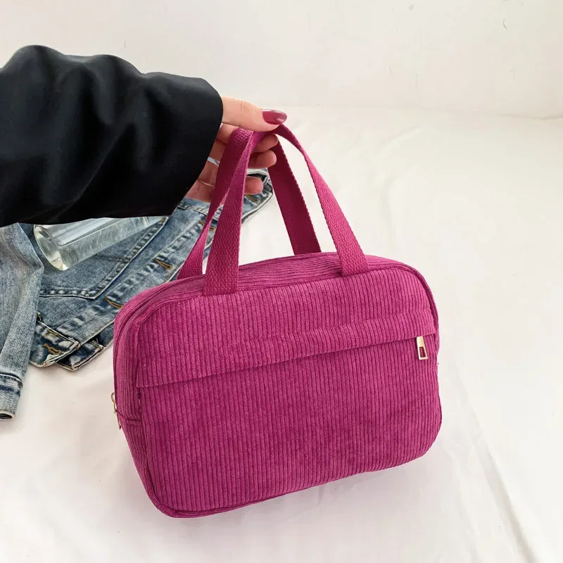 sac de maquillage personnalisé en velours côtelé brodé, sac de rangement de voyage portable multifonctionnel avec nom personnalisé, sac à main de loisirs