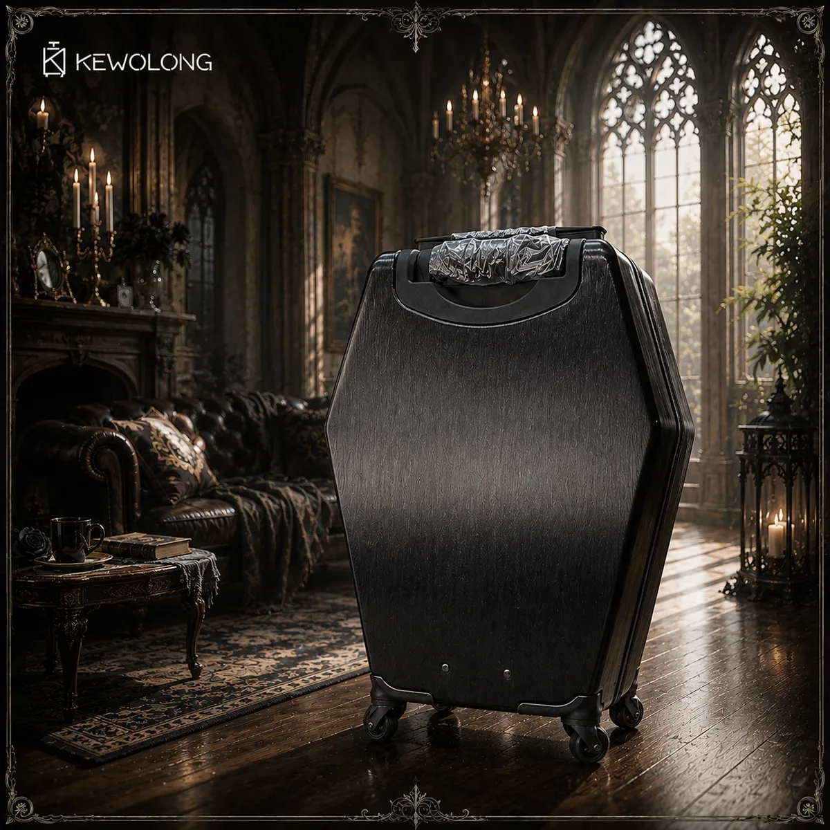 valise trolley rigide de 20 pouces en forme de cercueil gothique, avec roues pivotantes, pour la sub-culture gothique et la mode alternative