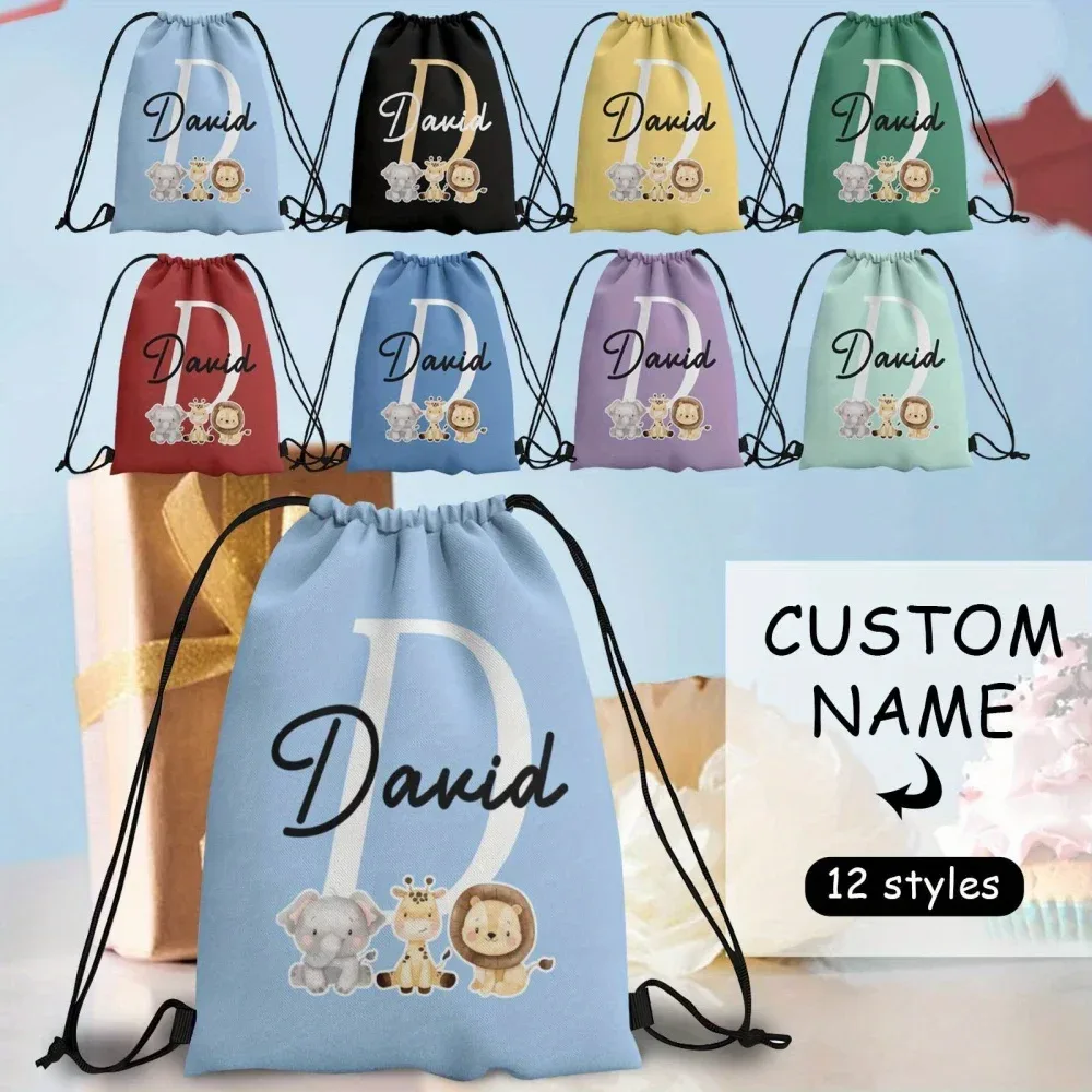 sac à dos personnalisé à cordon de serrage avec nom/texte sur le thème des animaux, 1 pièce, sac de sport léger pour voyage, sac de rangement pour salle de sport