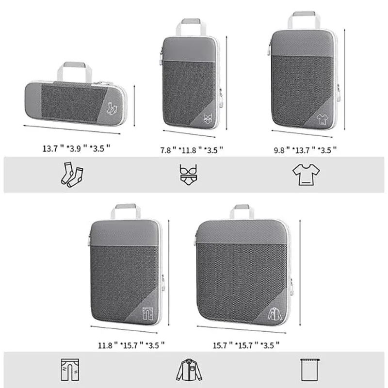 lot de 5 sacs de rangement pour vêtements de voyage, cubes de compression légers, organisateurs de bagages, sacs de sous-emballage, accessoires de voyage