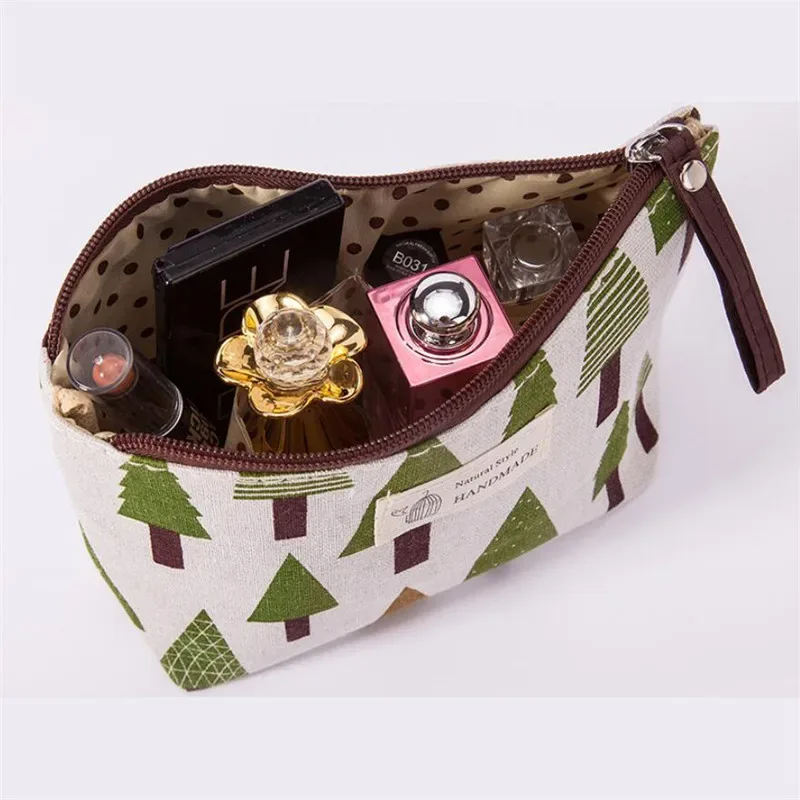 sac de rangement de voyage en toile souple pour femme, trousse de maquillage portable, trousse à cosmétiques mignonne, motif imprimé ours et arbre, trousse de toilette, évaluation