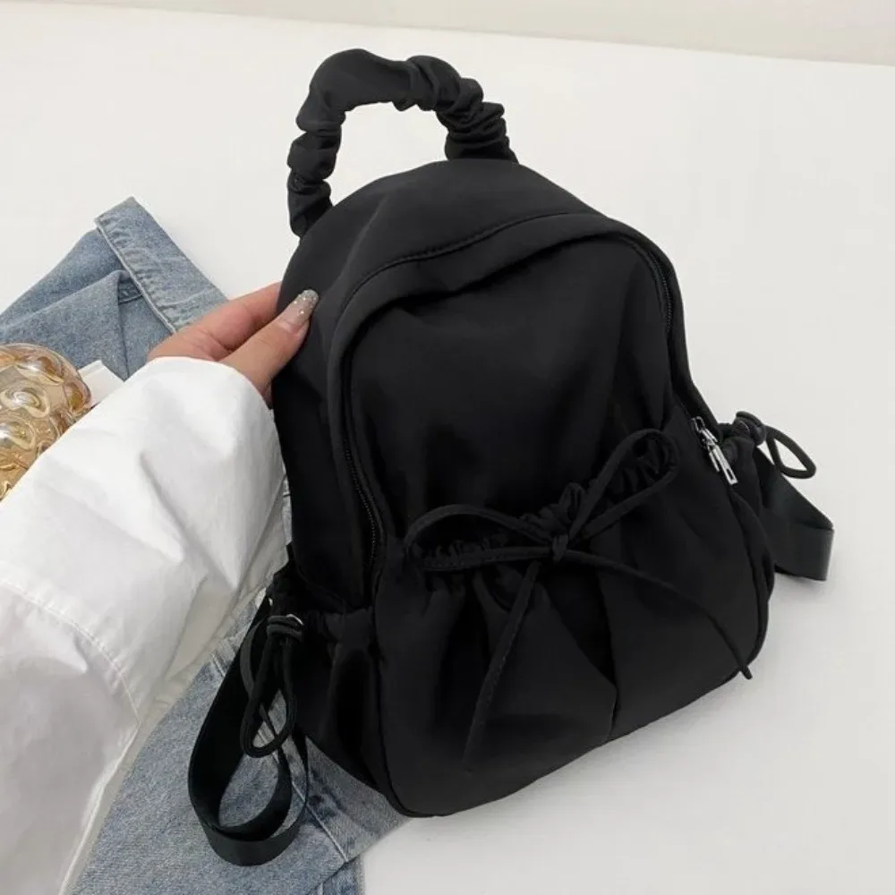sac à dos en nylon pour étudiants, grande capacité, bretelles réglables, sac de voyage léger, sac à dos souple avec nœud.