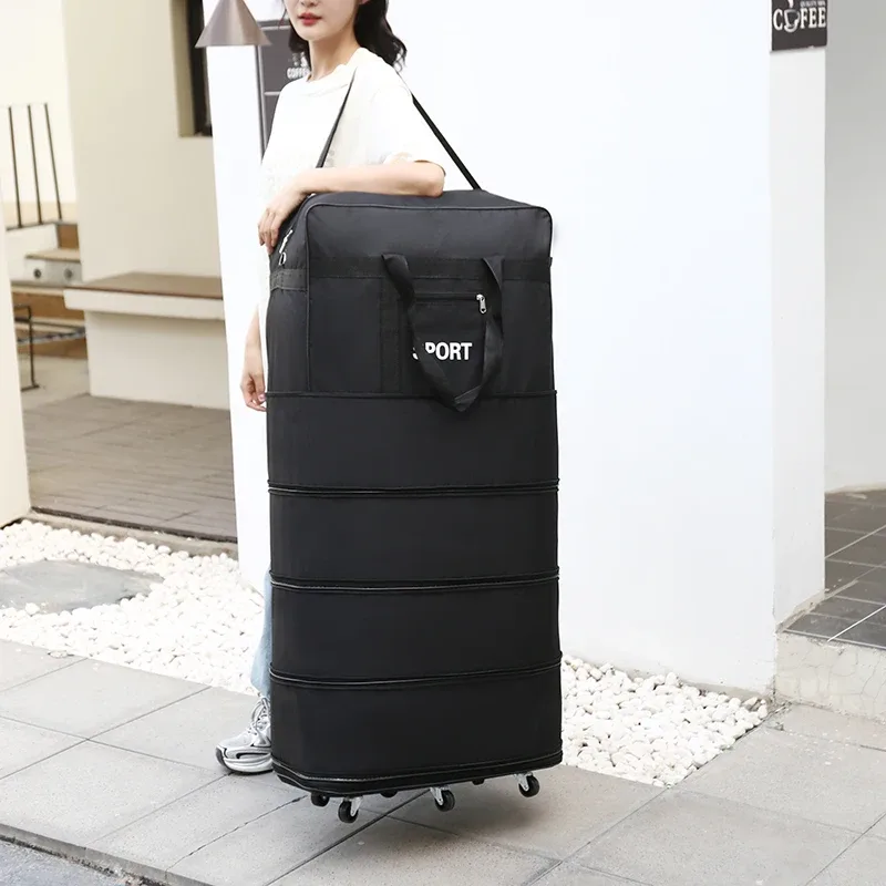 sac de voyage pliable polyvalent à 5 couches avec roulettes, grande capacité, imperméable et durable, idéal pour les voyages, les escapades de week-end et les séjours d'une nuit