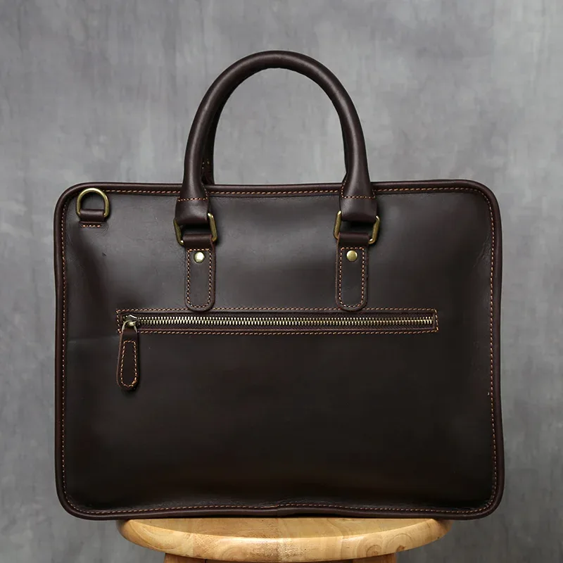 nzpj rétro hommes porte-documents en cuir pochette d'ordinateur couche supérieure en peau de vache sac à main décontracté 14 pouces sac à bandoulière d'affaires sac de messager
