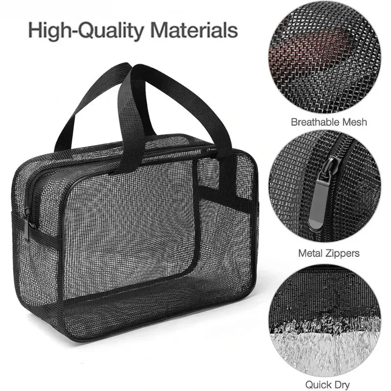 sac de rangement de douche en maille portable, grande capacité, sac de toilette pour salle de bain, organisateur de cosmétiques et articles divers pour les voyages et les sorties quotidiennes