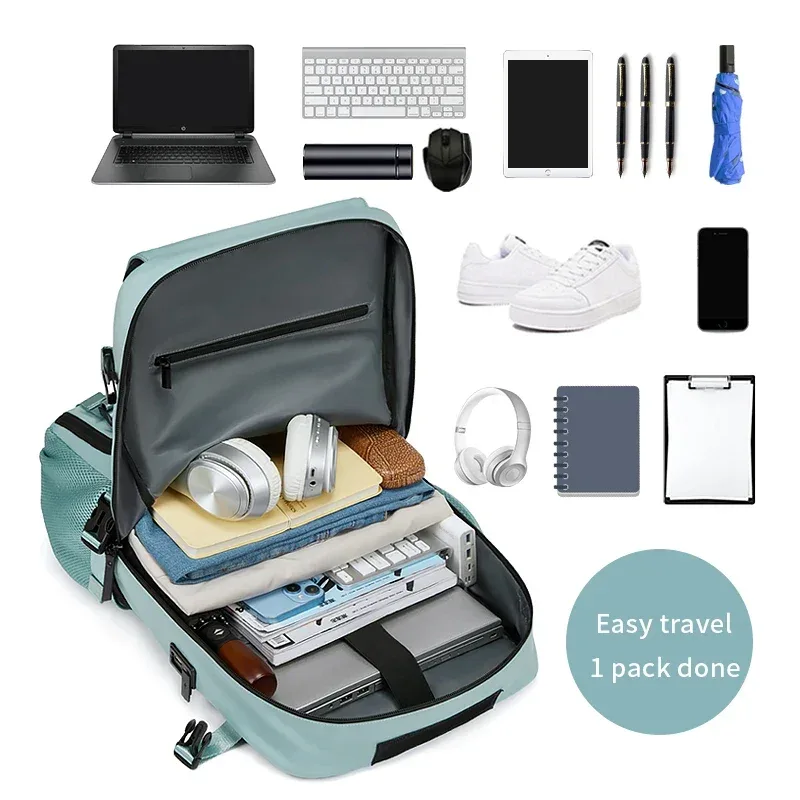 sac à dos de voyage pour femme, sac à dos imperméable pour ordinateur portable de 16 pouces avec sac à chaussures, port de chargement usb caché, sac à dos pour randonnée et camping