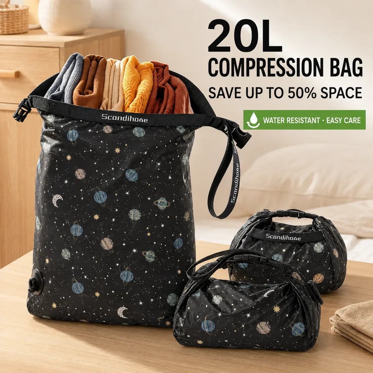 sac de compression de voyage 20l en nylon 30d, organisateur de vêtements pour économiser de l'espace, sac de rangement résistant à l'eau pour bagages et camping