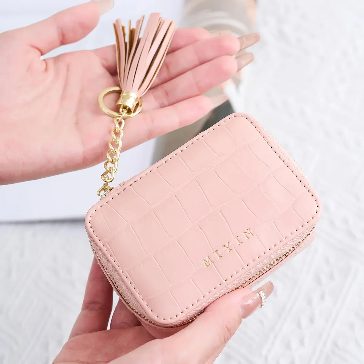 élégant mini sac de rangement pour rouge à lèvres à motif crocodile, simple trousse de maquillage pour femmes, étui de voyage portable pour lentilles de contact, trousse de maquillage.