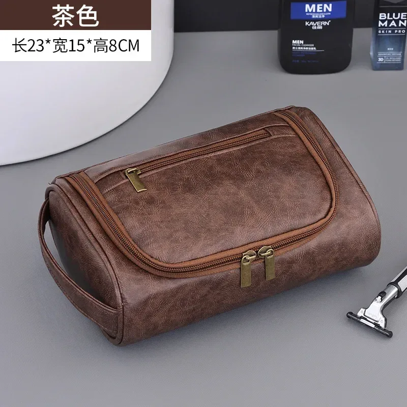trousse de toilette de voyage de haute qualité pour femmes et hommes, sacs à cosmétiques rétro en cuir pu, trousse de maquillage de voyage étanche