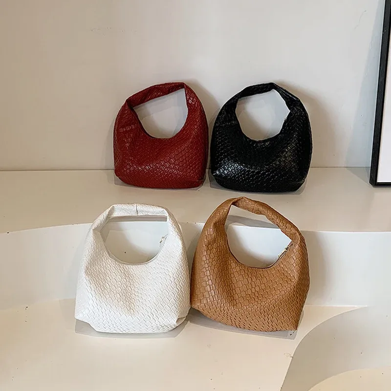femmes classique mode tissé en relief hobo souple en cuir pu petit sac à bandoulière à poignée supérieure décontracté sacs à main quotidiens