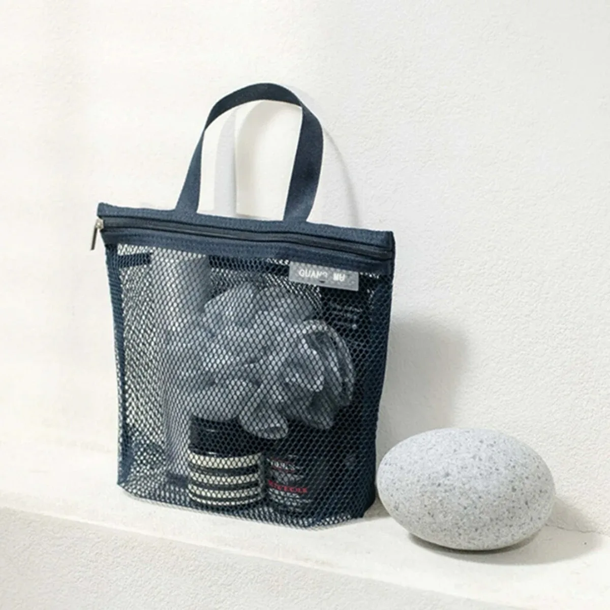 sac de maquillage en maille portable, imperméable, sac de toilette de voyage, respirant, séchage rapide, pochette organisatrice de cosmétiques pour salle de bain et salle de sport