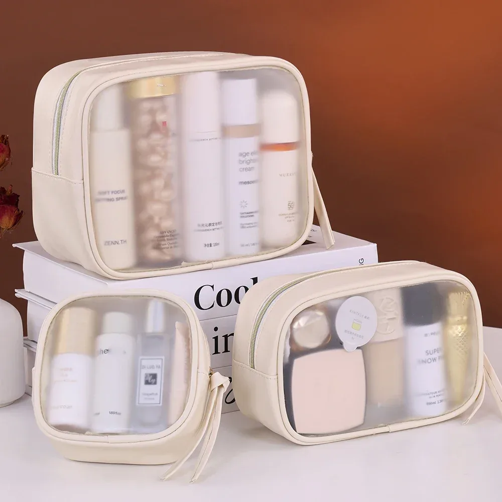 sac de maquillage semi-transparent multifonctionnel, sac de rangement pour cosmétiques, trousse de toilette pour voyage d'affaires, sacs de maquillage de grande capacité, 1 pièce