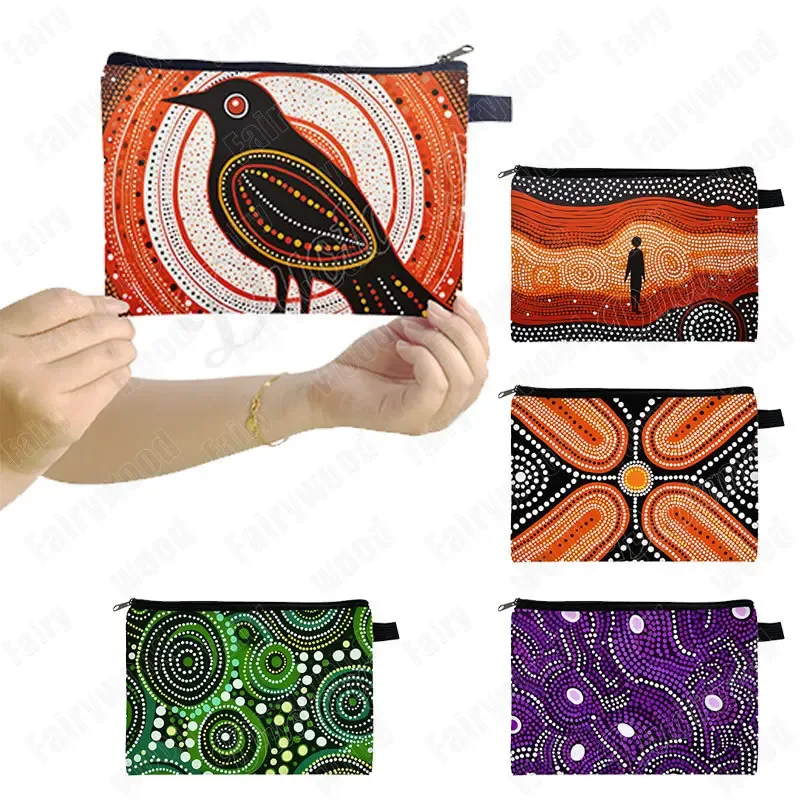 trousse de maquillage à imprimé points aborigènes australiens, sac de rangement pour rouge à lèvres et téléphone, pochette de toilette pour femme, motif culturel indigène