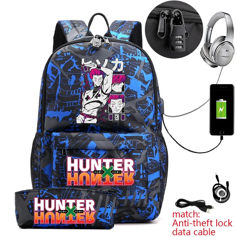 sac à dos hunter x hunter anime pour étudiants, sac à dos antivol décontracté avec trousse à crayons pour garçons et filles, sac d'école