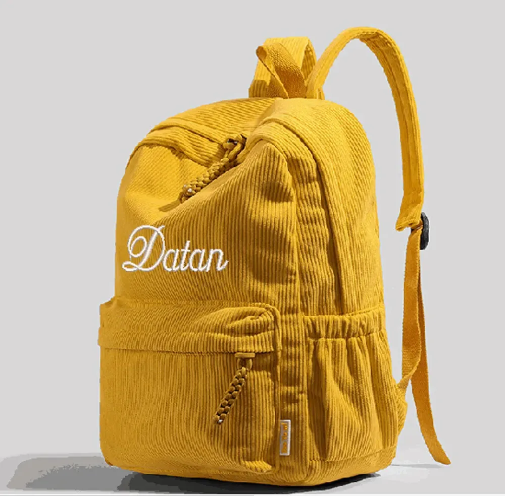 sac dos velours cotelé rayures verticales bandoulière arquée poche limon grande capacité voyage décontracté unisexe polyester doublure