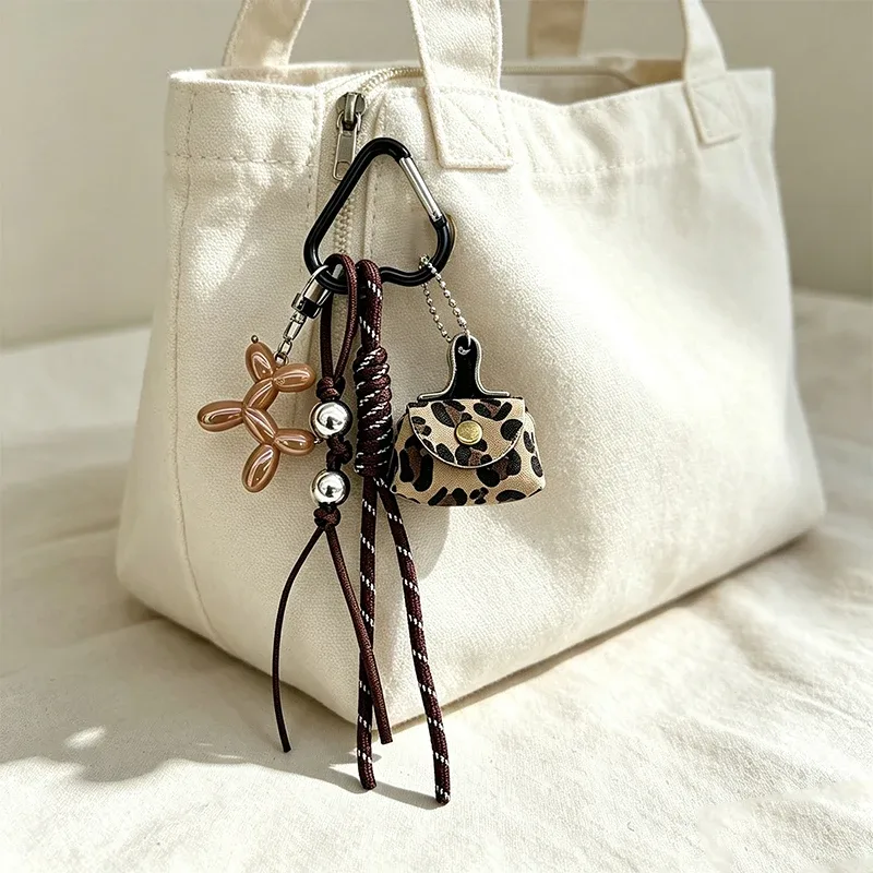 mini sac tendance imprimé léopard, porte-clés, accessoires pour sac à main et sac à dos, motif chien ballon