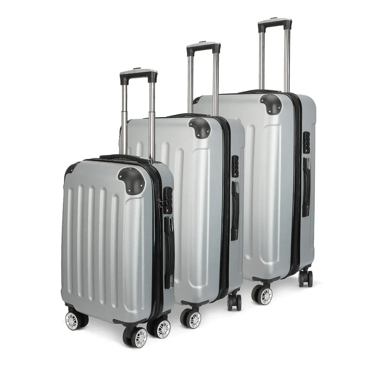 roshanda ensemble de valises 3 pièces 20 "24" 28 "abs coque rigide ensemble de bagages de voyage 4 roues fermeture éclair télescopique tige de traction ensemble m-l-xl, noir