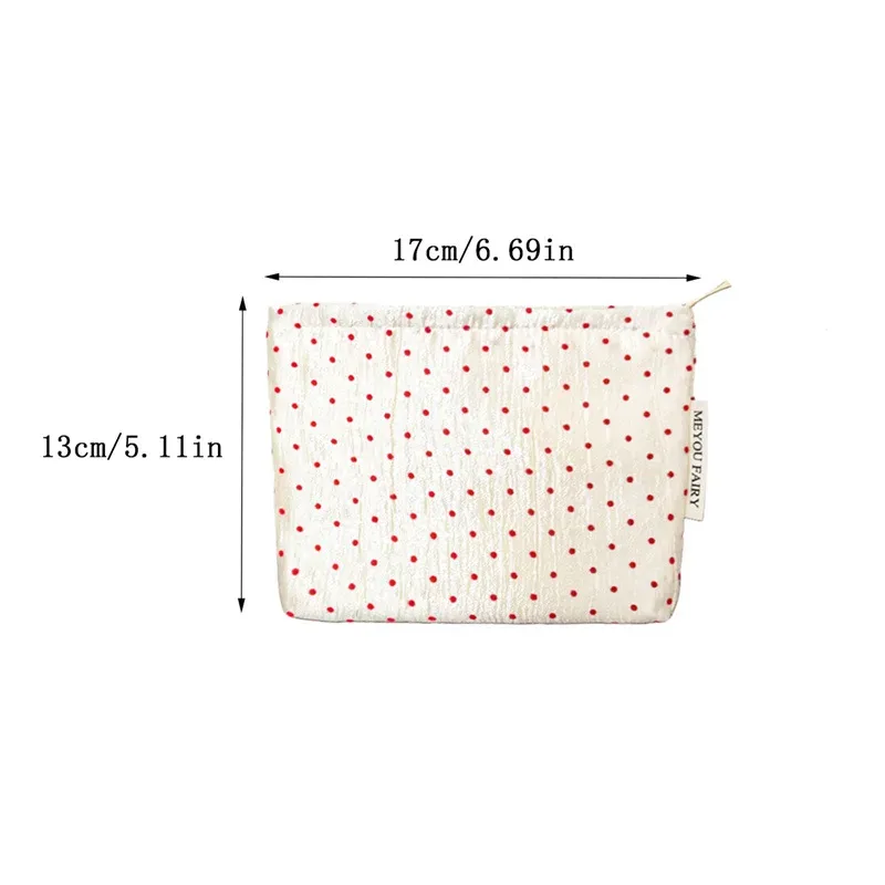 pochette cosmétique rouge à pois froncée, petite trousse de toilette en toile crème pour rouge à lèvres et articles divers, organiseur de voyage portable, cadeau pour fille
