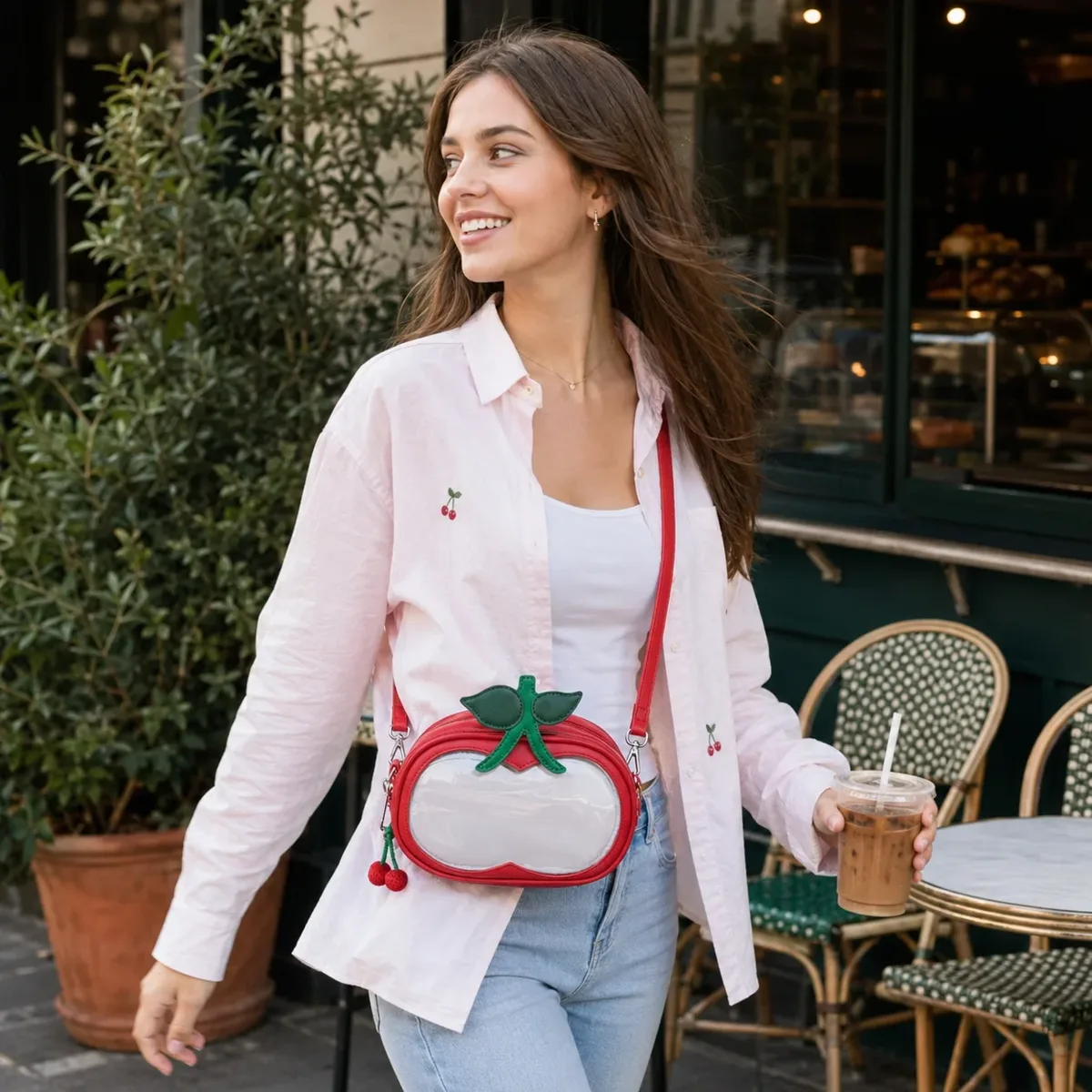 Sac à bandoulière pour femme, sac à main en forme de pomme, sac à main léger rose, pochette à cosmétiques, cadeau de Noël