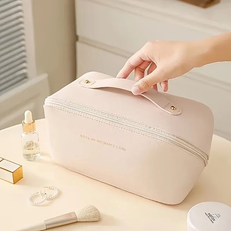 sac de voyage extensible de grande capacité conforme aux normes tsa - trousse de maquillage et de toilette avec compartiments zippés, aspect rose, adapté aux femmes, à la salle de sport, aux voyages d'affaires et aux vacances, design extensible, avec poignée robuste, motif texturé dentelé
