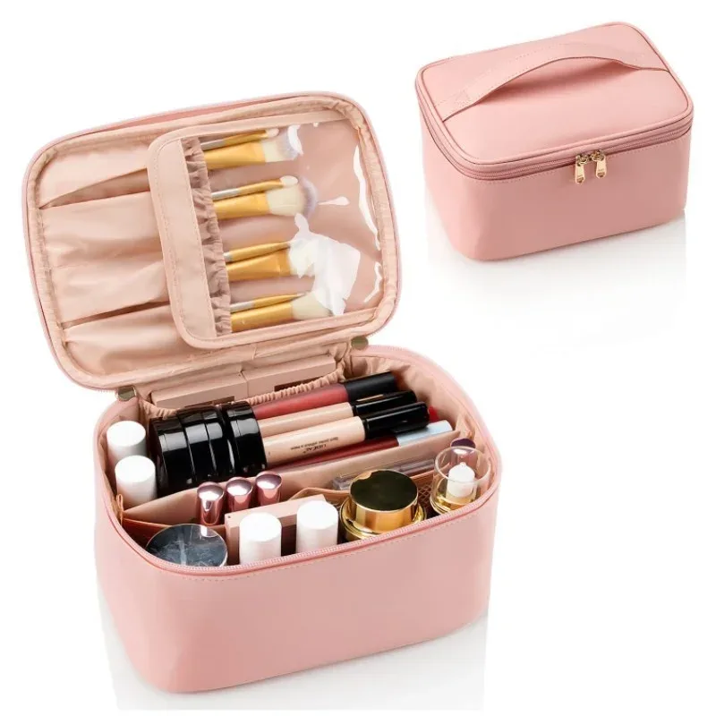 grande trousse de maquillage portable de grande capacité, organisateur de voyage pour femmes, trousse de toilette noire pour filles en voyage