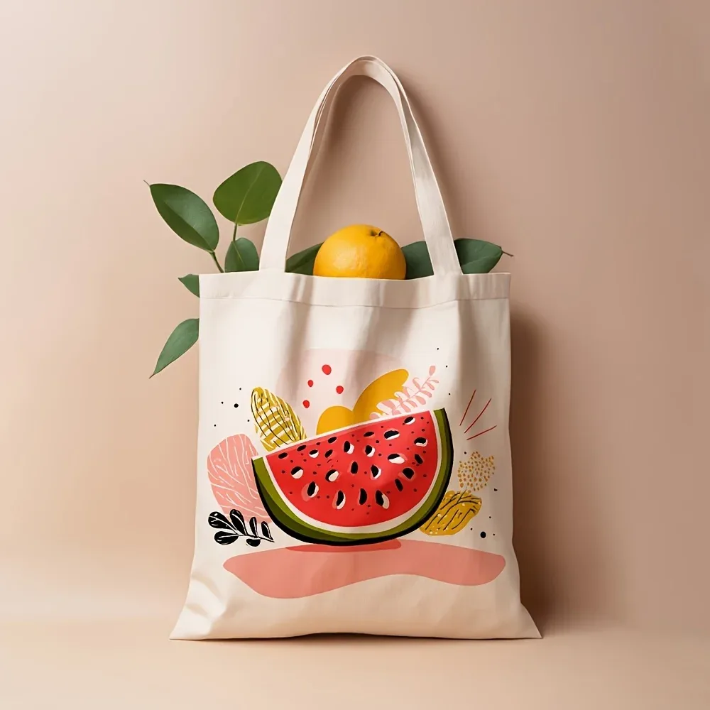 un sac fourre-tout imprimé pastèque, sac de shopping réutilisable, adapté aux trajets quotidiens, aux voyages à la plage et aux courses, pastèque