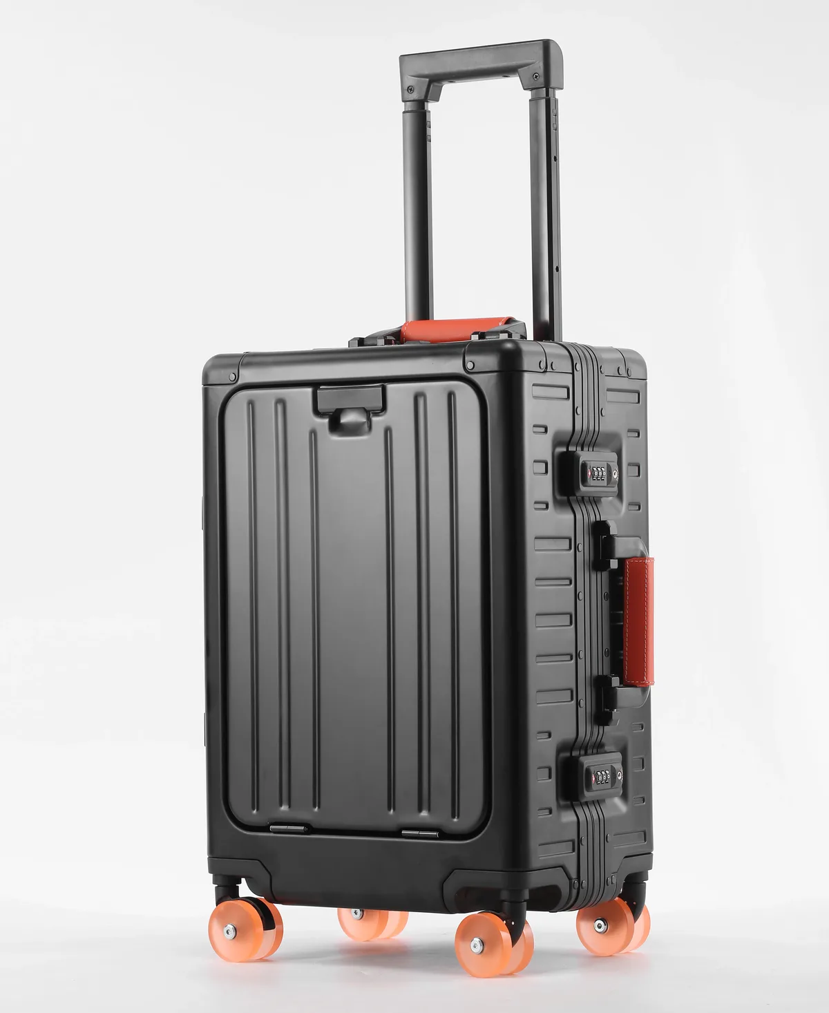 valise aiweiny en alliage d'aluminium et de magnésium, ouverture frontale, 360° ° valise de voyage/à main avec roues silencieuses en tpe, serrure tsa