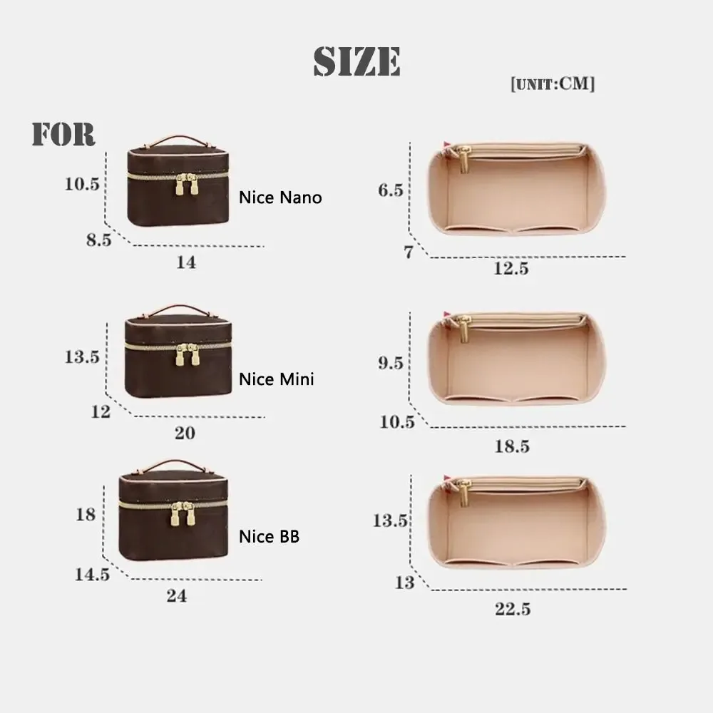 organisateur de sac à main en feutre, support de sac, doublure de sac, rangement portable, sac interne pour lv nice nano/mini/bb/vanity