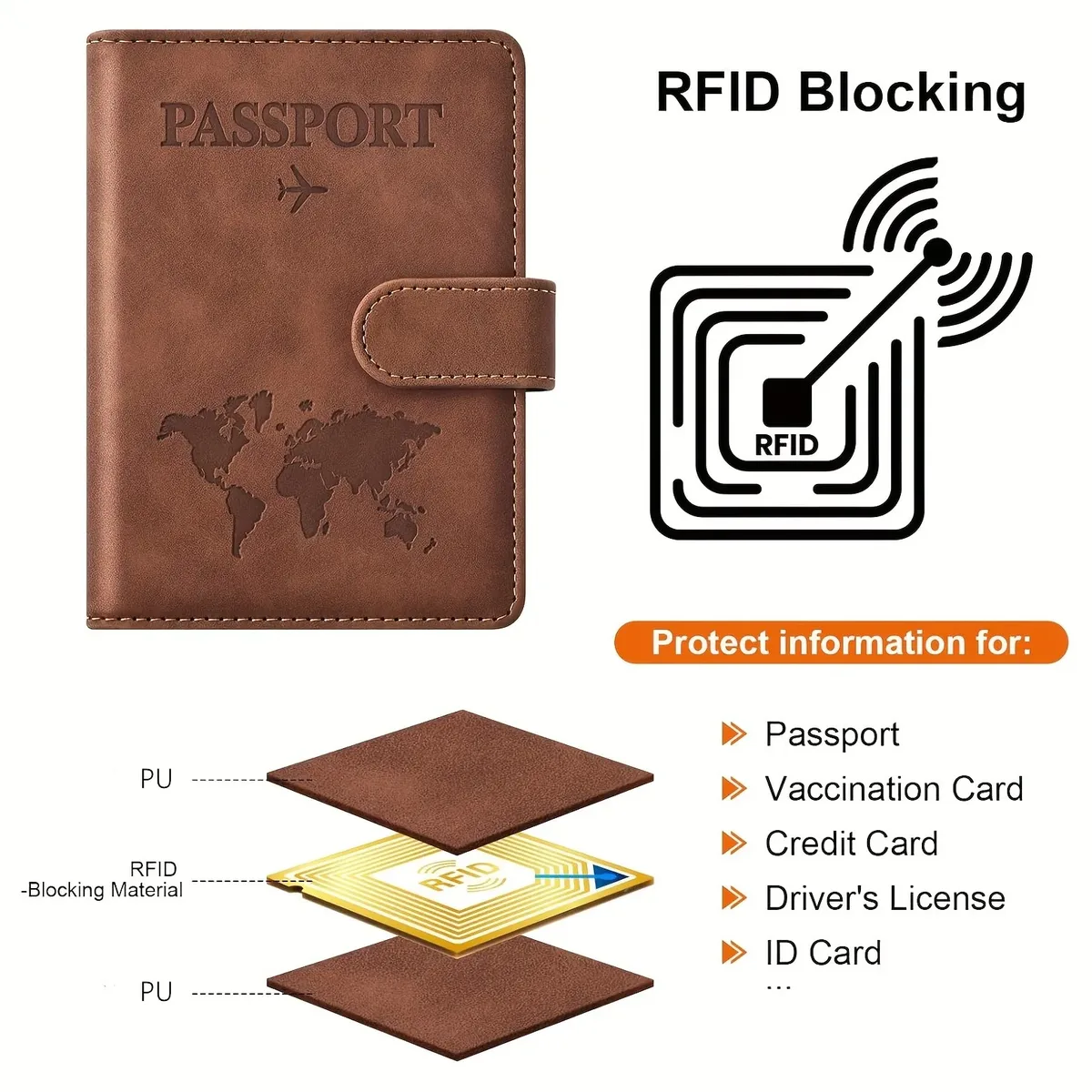 porte-passeport, couverture de passeport avec emplacement pour cartes de crédit et emplacement pour carte d'embarquement, étui portefeuille pour passeport, indispensable pour les voyages