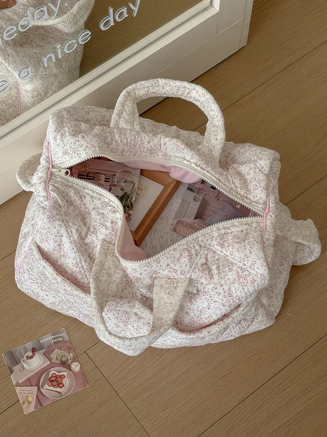 sac de voyage floral frais et élégant style yt, nouveau sac à main grande capacité, sac fourre-tout pour étudiants et navetteurs