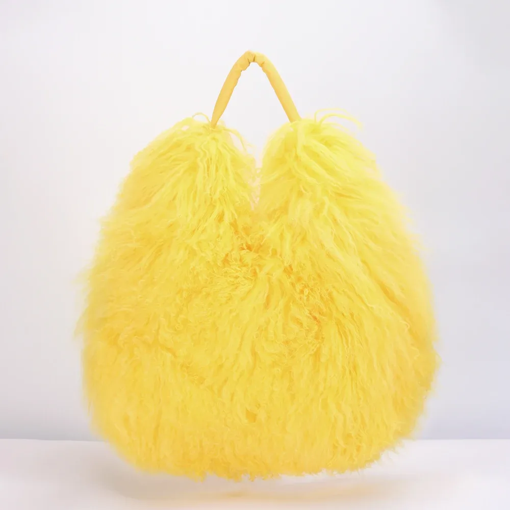 sac à main de luxe en véritable fourrure d'agneau de mongolie, sac boston en cuir véritable doux et moelleux, sac à bandoulière pour femme, style hobo, sacs duveteux et moelleux