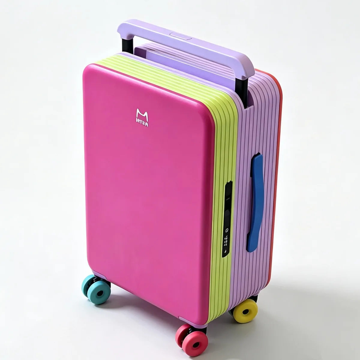 valise de voyage rigide multicolore en pc, sans fermeture éclair, avec poignée large, compatible tsa, 20/24 pouces