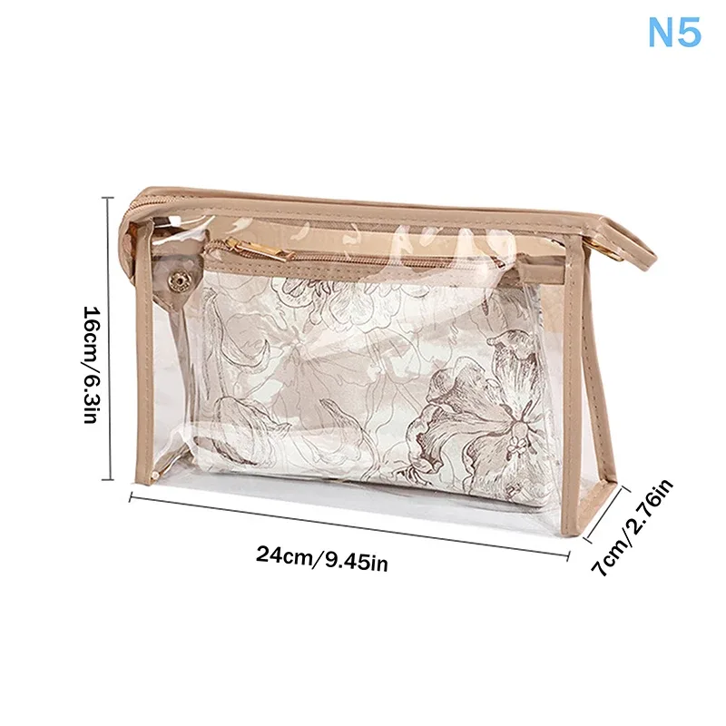 trousse de toilette transparente à imprimé floral, lot de 3, grande capacité, pochette de rangement pour maquillage portable pour femmes, voyage