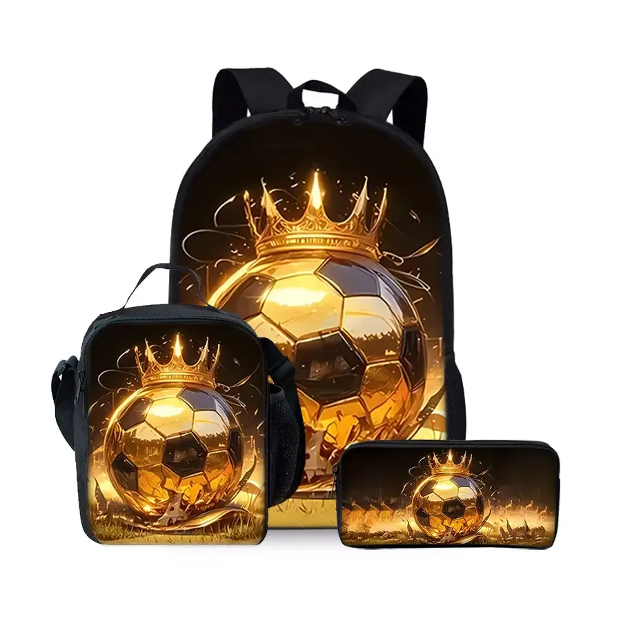 nouvel ensemble de sacs à dos trois pièces à motif football pour garçons et filles – meilleurs cadeaux – sac à dos scolaire 2d plat dessin animé pour enfants