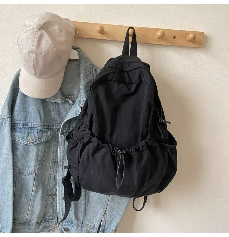 sac dos nylon beige pliant grande capacité voyage étudiant lycée scolaire pli cartable sac dos