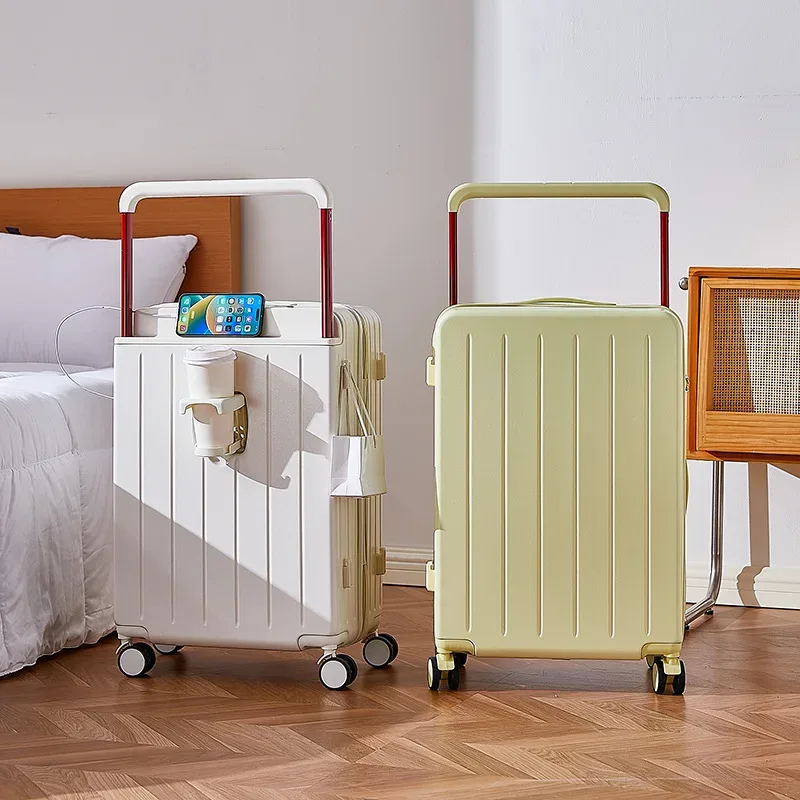 valise de voyage à roulettes avec poignée large de 20, 24 et 26 pouces, fermeture éclair pc, avec porte-gobelet, bagage cabine
