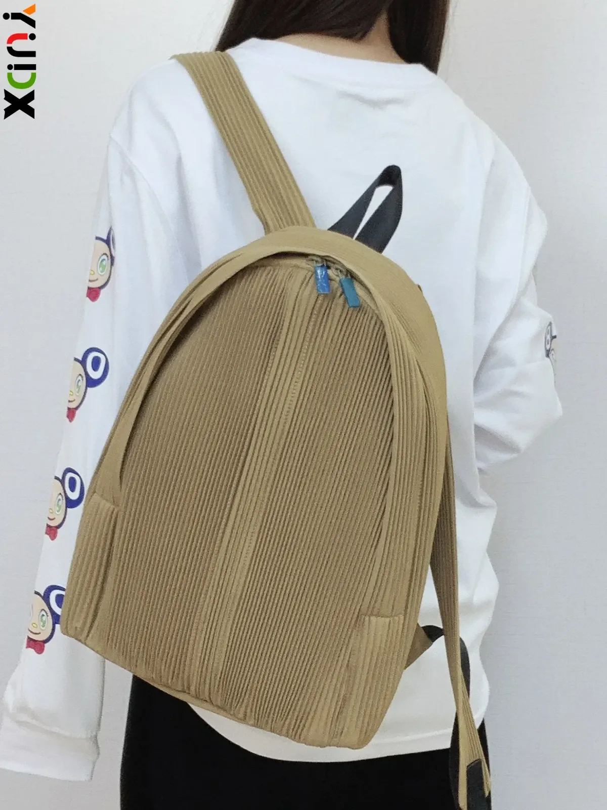 yudx-sac à dos plissé à épaules avec fermeture éclair, couleur unie, design décontracté, voyage, école, sortie, nouvelle collection 2024