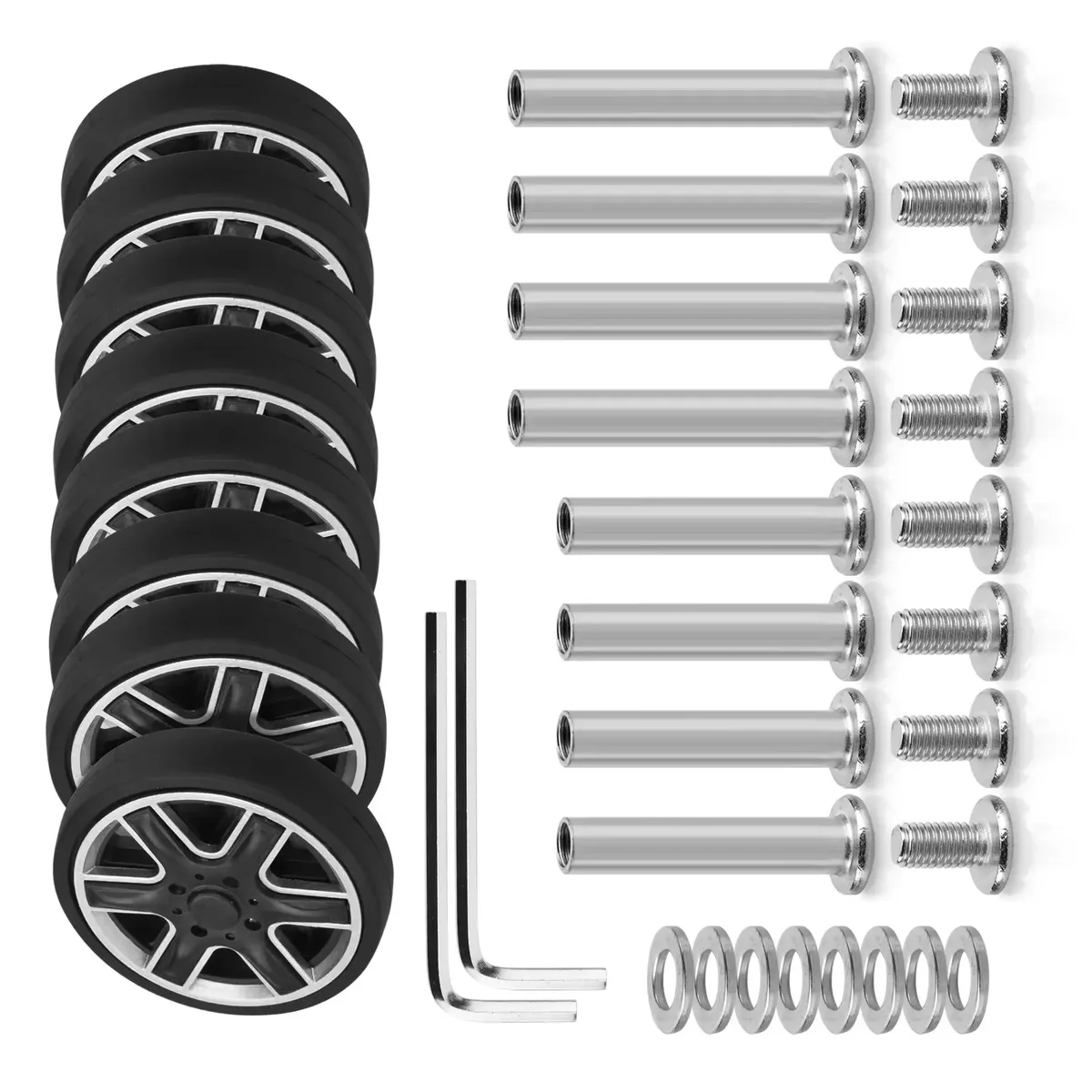 roues de rechange noires pour bagages, 8 pièces, avec vis, roues pour bagages de voyage, pièces de rechange pour valise, essieux de 55mm, réparation de roues à roulettes