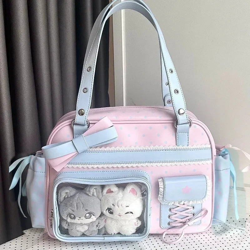sac fourre-tout transparent ins au design kawaii anime, grande capacité, sac à bandoulière ita boston pour étudiante