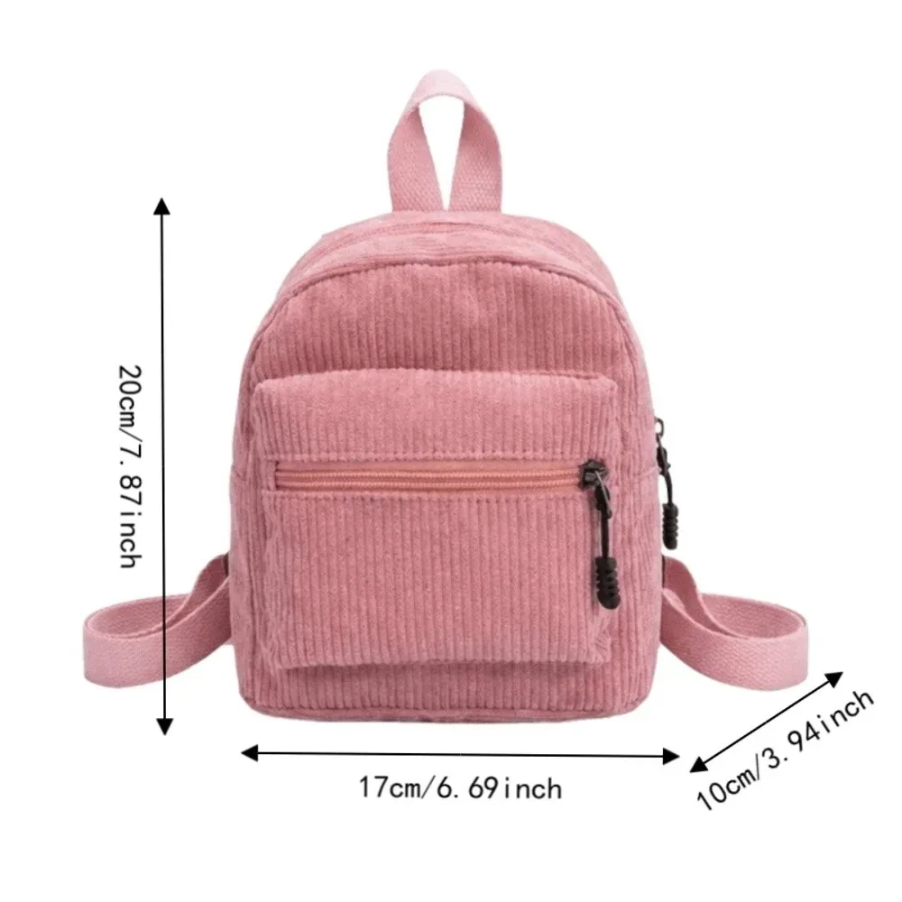 sac à dos mini en velours côtelé couleur unie série forêt, léger, à double bandoulière, vintage, multi-poches, pour femme
