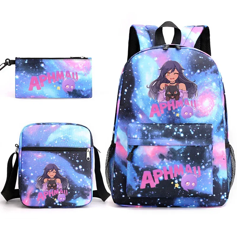 sac à dos aphmau 3 pièces, trousse à crayons, sac à bandoulière, ensemble de 3 pièces, motif dessin animé aphmau aaron, sac d'école pour étudiants