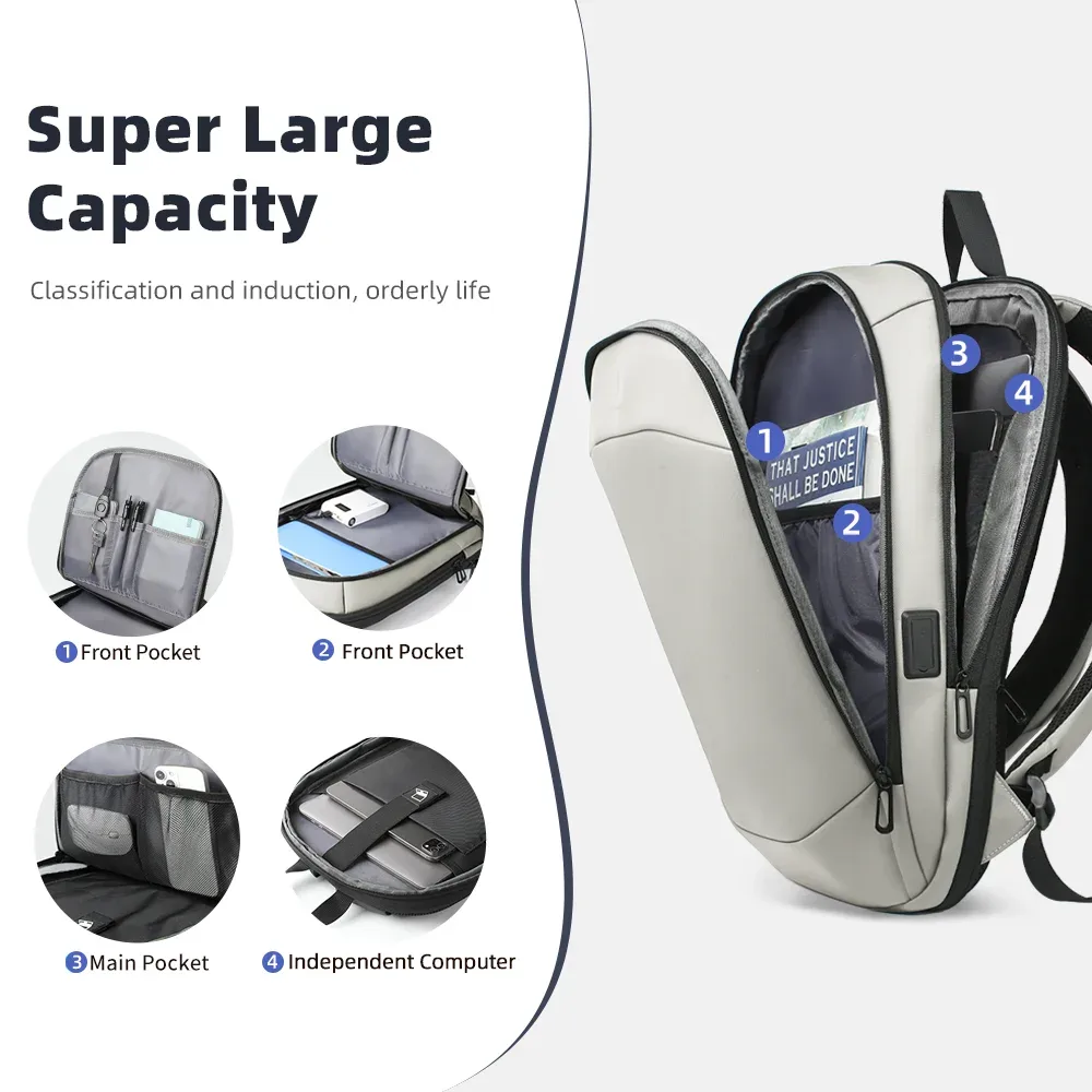 heroic knight sac à dos de voyage pour hommes étanche 17.3 "bagage à main sac à dos pour ordinateur portable mince extensible ykk trajet d'affaires mochila